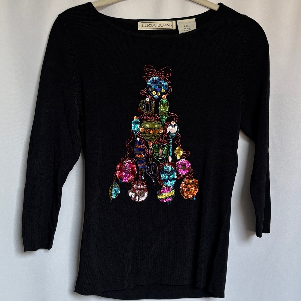 Lucia Burns Black Sequin Embellished Top Size Small